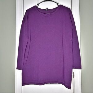 Cyrus Solid Purple 3/4 Sleeve Women's Casual Crewneck Knit Top Medium